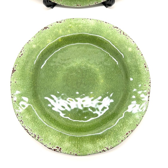 PIER 1 Carmelo Melamine Crackle Green 11” Dinner Plate Charger Set Of 4 Rustic - Picture 3 of 9